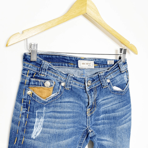 Vintage y2k 00s Mek Denim Oaxaca Boot Cut Jeans western low rise Womens 25 - Picture 7 of 8
